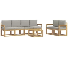 Lauko sofos komplektas 7 pcs Balta ir šviesiai pilka