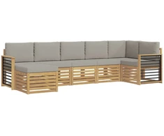 Lauko sofos komplektas 7 pcs Balta ir šviesiai pilka
