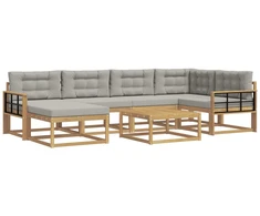Lauko sofos komplektas 7 pcs Balta ir šviesiai pilka