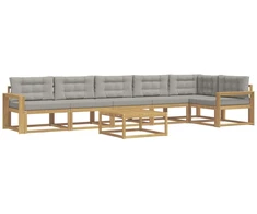 Lauko sofos komplektas 7 pcs Balta ir šviesiai pilka