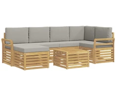 Lauko sofos komplektas 7 pcs Balta ir šviesiai pilka