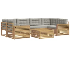Lauko sofos komplektas 7 pcs Balta ir šviesiai pilka