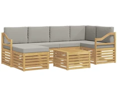 Lauko sofos komplektas 7 pcs Balta ir šviesiai pilka