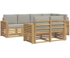 Lauko sofos komplektas 7 pcs Balta ir šviesiai pilka