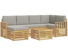 Lauko sofos komplektas 7 pcs Balta ir šviesiai pilka