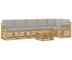 Lauko sofos komplektas 7 pcs Balta ir šviesiai pilka
