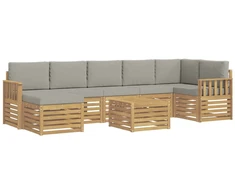 Lauko sofos komplektas 7 pcs Balta ir šviesiai pilka