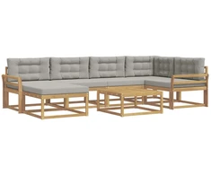 Lauko sofos komplektas 7 pcs Balta ir šviesiai pilka