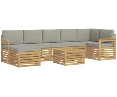 Lauko sofos komplektas 7 pcs Balta ir šviesiai pilka