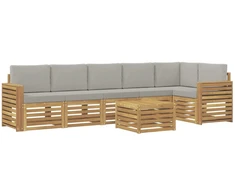 Lauko sofos komplektas 7 pcs Balta ir šviesiai pilka