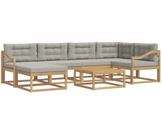 Lauko sofos komplektas 7 pcs Balta ir šviesiai pilka