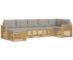 Lauko sofos komplektas 7 pcs Balta ir šviesiai pilka