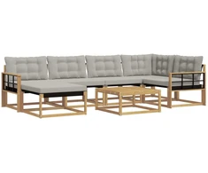 Lauko sofos komplektas 7 pcs Balta ir šviesiai pilka