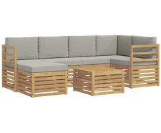 Lauko sofos komplektas 7 pcs Balta ir šviesiai pilka
