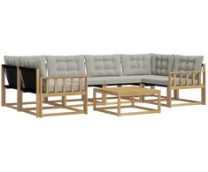 Lauko sofos komplektas 7 pcs Balta ir šviesiai pilka
