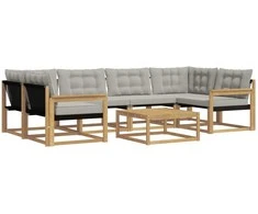 Lauko sofos komplektas 7 pcs Balta ir šviesiai pilka
