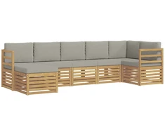 Lauko sofos komplektas 7 pcs Balta ir šviesiai pilka