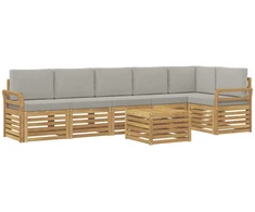 Lauko sofos komplektas 7 pcs Balta ir šviesiai pilka