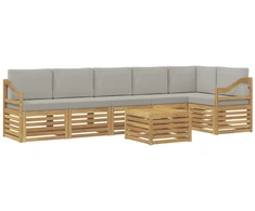 Lauko sofos komplektas 7 pcs Balta ir šviesiai pilka