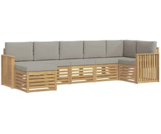 Lauko sofos komplektas 7 pcs Balta ir šviesiai pilka
