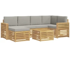 Lauko sofos komplektas 7 pcs Balta ir šviesiai pilka