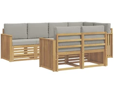 Lauko sofos komplektas 7 pcs Balta ir šviesiai pilka