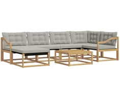 Lauko sofos komplektas 7 pcs Balta ir šviesiai pilka