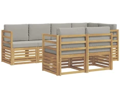 Lauko sofos komplektas 7 pcs Balta ir šviesiai pilka