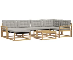Lauko sofos komplektas 7 pcs Balta ir šviesiai pilka