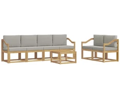 Lauko sofos komplektas 7 pcs Balta ir šviesiai pilka
