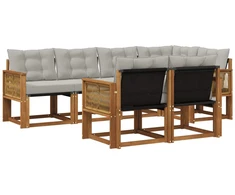 Lauko sofos komplektas 7 pcs Natūrali ir šviesiai pilka