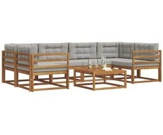 Lauko sofos komplektas 7 pcs Natūrali ir šviesiai pilka