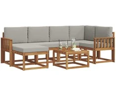 Lauko sofos komplektas 7 pcs Natūrali ir šviesiai pilka