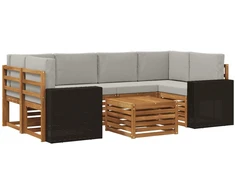 Lauko sofos komplektas 7 pcs Natūrali ir šviesiai pilka