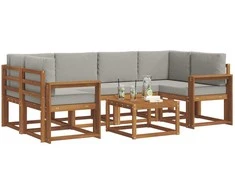 Lauko baldų komplektas Lauko sofos komplektas 7 pcs Natūrali ir šviesiai pilka