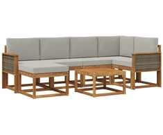 Lauko sofos komplektas 7 pcs Natūrali ir šviesiai pilka