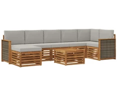 Lauko sofos komplektas 7 pcs Natūrali ir šviesiai pilka