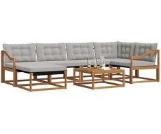 Lauko sofos komplektas 7 pcs Natūrali ir šviesiai pilka