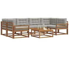 Lauko sofos komplektas 7 pcs Natūrali ir šviesiai pilka