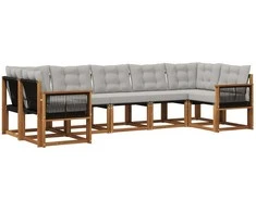 Lauko sofos komplektas 7 pcs Natūrali ir Šviesiai pilka