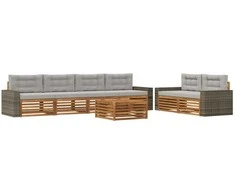 Lauko sofos komplektas 7 pcs Natūrali ir šviesiai pilka