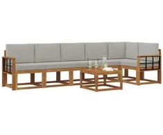 Lauko baldų komplektas Lauko sofos komplektas 7 pcs Natūrali ir šviesiai pilka