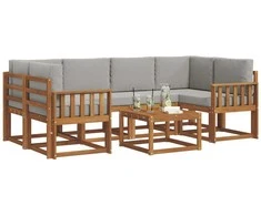 Lauko sofos komplektas 7 pcs Natūrali ir šviesiai pilka