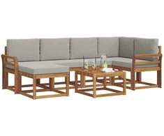 Lauko sofos komplektas 7 pcs Natūrali ir šviesiai pilka