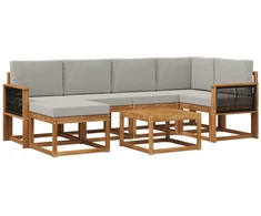 Lauko sofos komplektas 7 pcs Natūrali ir šviesiai pilka
