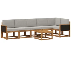 Lauko sofos komplektas 7 pcs Natūrali ir šviesiai pilka