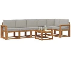 Lauko baldų komplektas Lauko sofos komplektas 7 pcs Natūrali ir šviesiai pilka