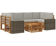 Lauko sofos komplektas 7 pcs Natūrali ir šviesiai pilka