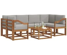 Lauko baldų komplektas Lauko sofos komplektas 7 pcs Natūrali ir šviesiai pilka