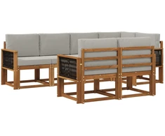 Lauko sofos komplektas 7 pcs Natūrali ir šviesiai pilka